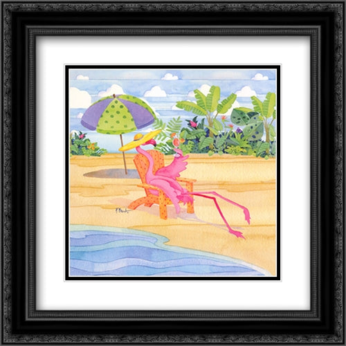 Beach Chair Flamingo 16x16 Black Ornate Wood Framed Art Print Poster with Double Matting by Brent, Paul