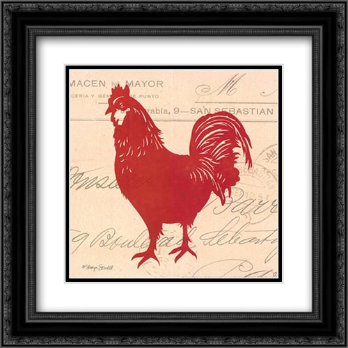 Tuscan Rooster II 16x16 Black Ornate Wood Framed Art Print Poster with Double Matting by Sowell, Sharyn