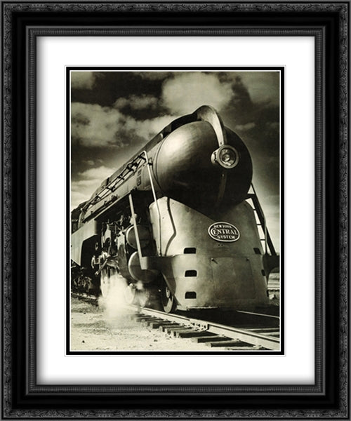 Steam Train 2x Matted 20x24 Black Ornate Wood Framed Art Print Poster with Double Matting