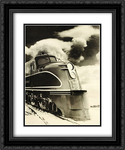 Steam Train 2x Matted 20x24 Black Ornate Wood Framed Art Print Poster with Double Matting