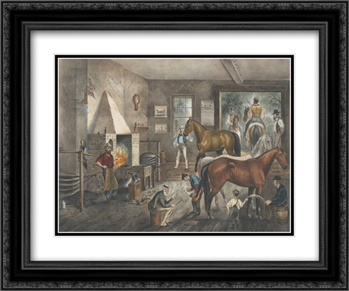 Trotting Cracks' At The Forge 22x19 Black Ornate Wood Framed Art Print Poster with Double Matting