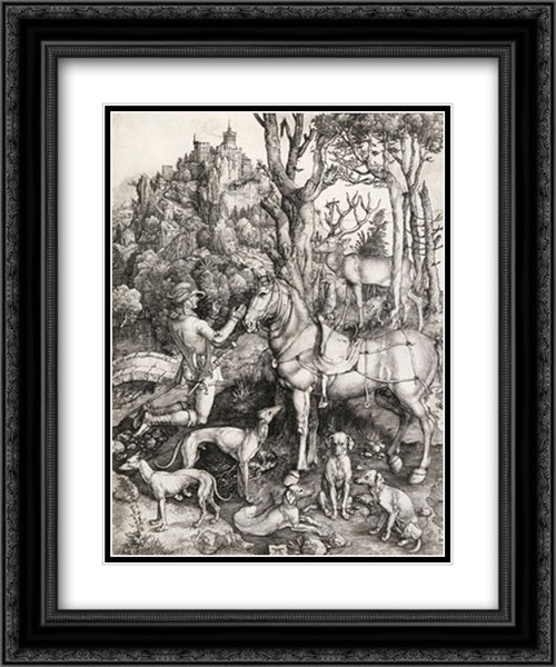 Saint Eustace 2x Matted 20x24 Black Ornate Wood Framed Art Print Poster with Double Matting by Durer, Albrecht