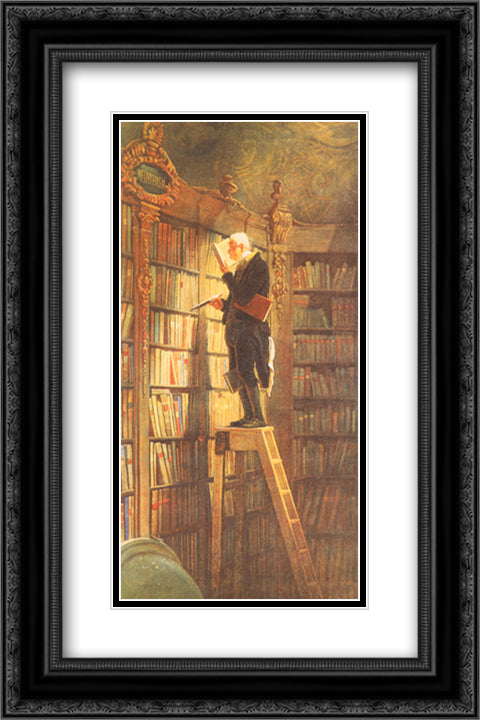 Bookworm 14x22 Black Ornate Wood Framed Art Print Poster with Double Matting by Spitzweg, Carl