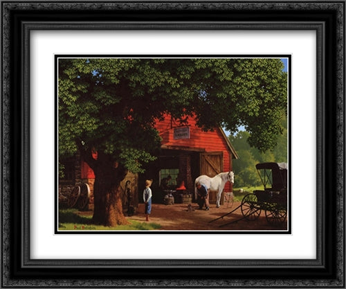 Horse and Buggy Days 2x Matted 24x20 Black Ornate Wood Framed Art Print Poster with Double Matting by Detlefsen, Paul