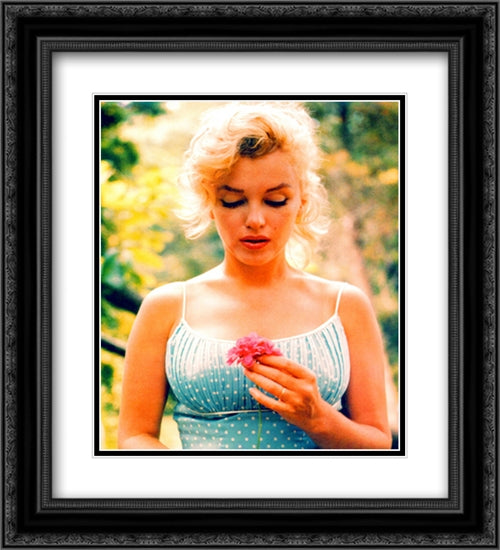 Marilyn Monroe with Flower 20x22 Black Ornate Wood Framed Movie Poster with Double Matting