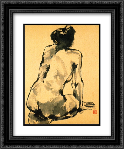 Kneeling Girl 16x20 Black Ornate Wood Framed Art Print Poster with Double Matting by Qu Lei Lei