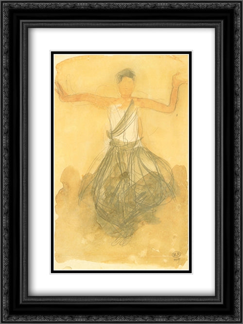 Cambodian Dancer 2x Matted 20x24 Black Ornate Wood Framed Art Print Poster with Double Matting by Rodin, Auguste