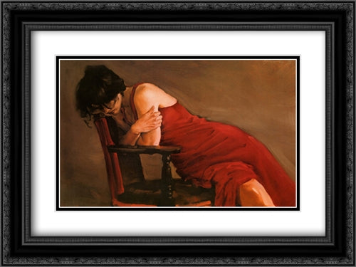 Red Dress 2x Matted 20x24 Black Ornate Wood Framed Art Print Poster with Double Matting by Austin, Michael