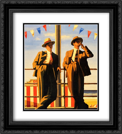 Seaside Sharks 2x Matted 20x24 Black Ornate Wood Framed Art Print Poster with Double Matting by Vettriano, Jack