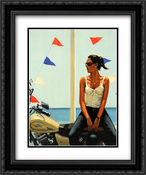 La Fille la Moto 16x20 Black Ornate Wood Framed Art Print Poster with Double Matting by Vettriano, Jack