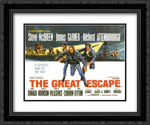 The Great Escape 24x20 Black Ornate Wood Framed Movie Poster with Double Matting