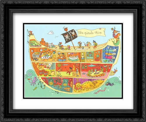 Pirate Ship 2x Matted 24x20 Black Ornate Wood Framed Art Print Poster with Double Matting by Dreidemy, Joelle