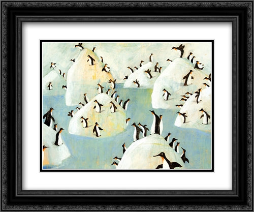 Penguin Pips 2x Matted 24x20 Black Ornate Wood Framed Art Print Poster with Double Matting by Junakovic, Svjetlan