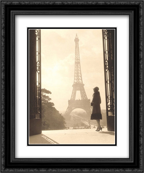 Eiffel Tower 2x Matted 20x24 Black Ornate Wood Framed Art Print Poster with Double Matting