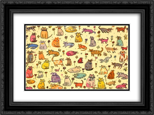 51 Cats 20x16 Black Ornate Wood Framed Art Print Poster with Double Matting by Battle, Sarah