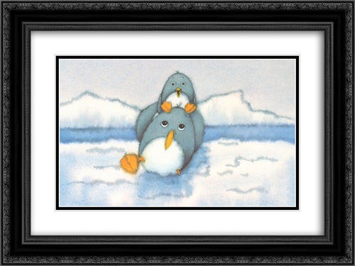 Penguin Pete and Tim 20x16 Black Ornate Wood Framed Art Print Poster with Double Matting by Pfister, Marcus