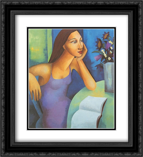 Woman with Flowers 2x Matted 20x24 Black Ornate Wood Framed Art Print Poster with Double Matting by Deacon, Rachel