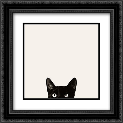 Cat Curiosity 22x24 Black Ornate Wood Framed Art Print Poster with Double Matting by Bertelli, Jon