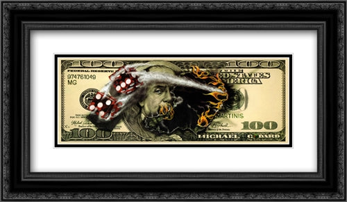 $100 Bill with Dice 20x11 Black Ornate Wood Framed Art Print Poster with Double Matting by Godard, Michael