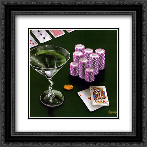 Poker Chips Big Slick 16x16 Black Ornate Wood Framed Art Print Poster with Double Matting by Godard, Michael
