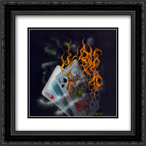 Burning Blackjack 16x16 Black Ornate Wood Framed Art Print Poster with Double Matting by Godard, Michael