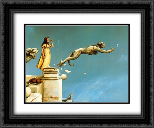 Gargoyles 2x Matted 24x20 Black Ornate Wood Framed Art Print Poster with Double Matting by Parkes, Michael