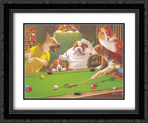 Jack the Ripper / Dogs Playing Pool 2x Matted 24x20 Black Ornate Wood Framed Art Print Poster with Double Matting by Sarnoff, Arthur