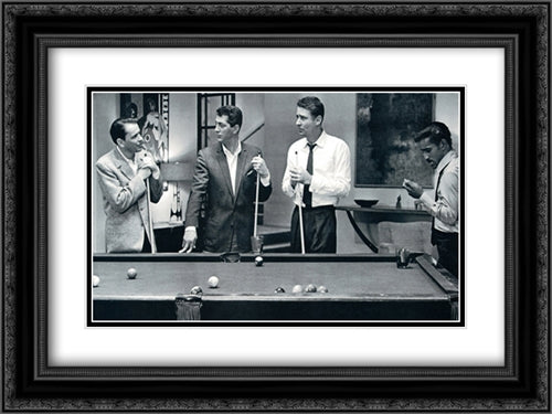 Rat Pack - Pool 24x18 Black Ornate Wood Framed Movie Poster with Double Matting