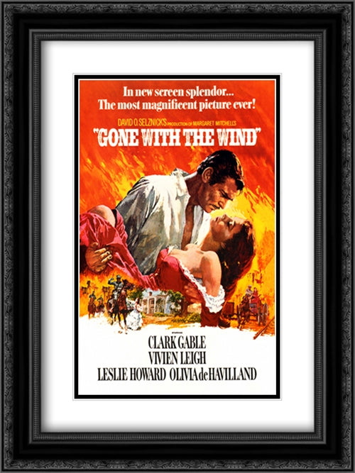 Gone with the Wind 18x24 Black Ornate Wood Framed Movie Poster with Double Matting