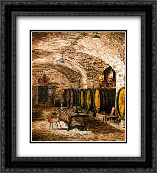 Wine Cellar #1 2x Matted 20x24 Black Ornate Wood Framed Art Print Poster with Double Matting by Giansi