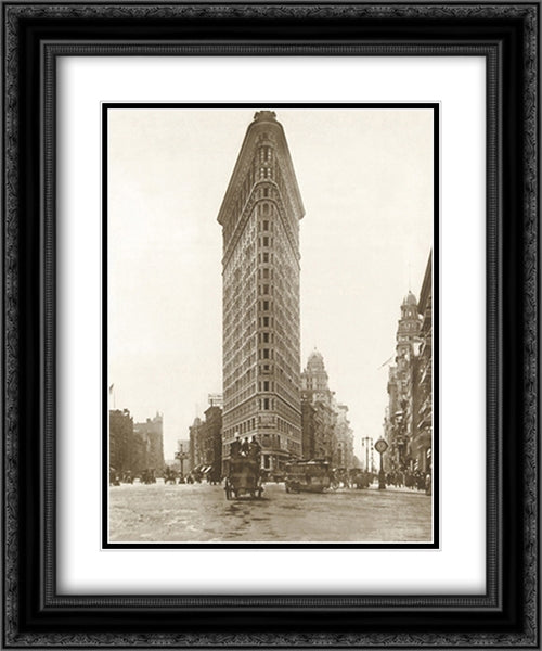 Flatiron Building 2x Matted 20x24 Black Ornate Wood Framed Art Print Poster with Double Matting