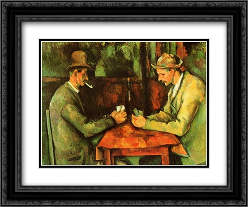 The Card Players, c.1890 2x Matted 24x20 Black Ornate Wood Framed Art Print Poster with Double Matting by Cezanne, Paul