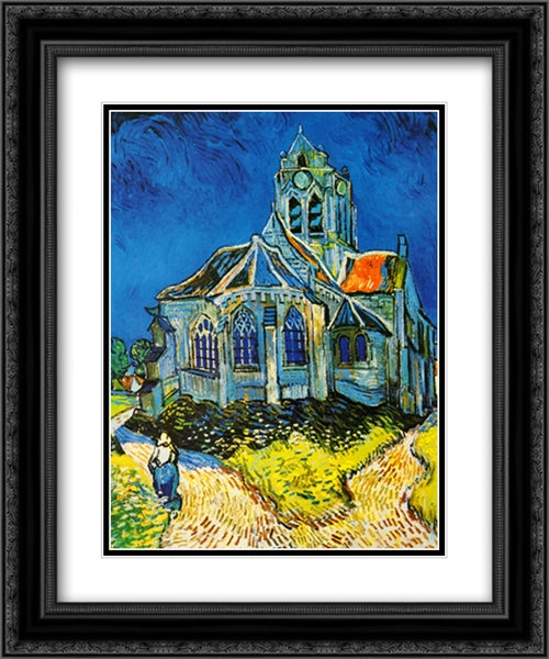 The Church at Auvers 2x Matted 20x24 Black Ornate Wood Framed Art Print Poster with Double Matting by Van Gogh, Vincent