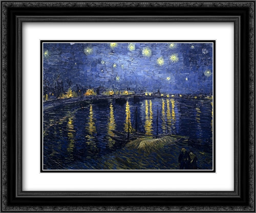 Starry Night over the Rhone, c.1888 2x Matted 24x20 Black Ornate Wood Framed Art Print Poster with Double Matting by Van Gogh, Vincent