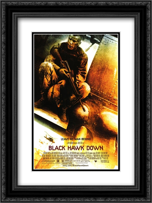 Black Hawk Down 18x24 Black Ornate Wood Framed Movie Poster with Double Matting
