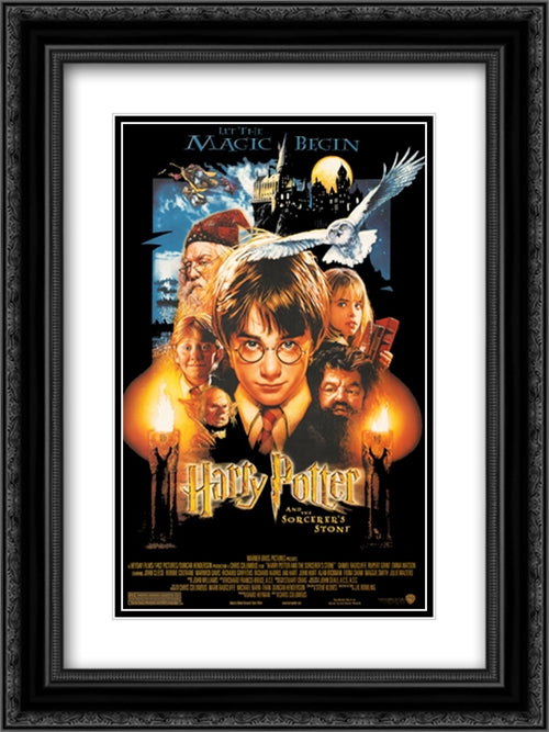 Harry Potter Sorcerer's Stone 18x24 Black Ornate Wood Framed Movie Poster with Double Matting