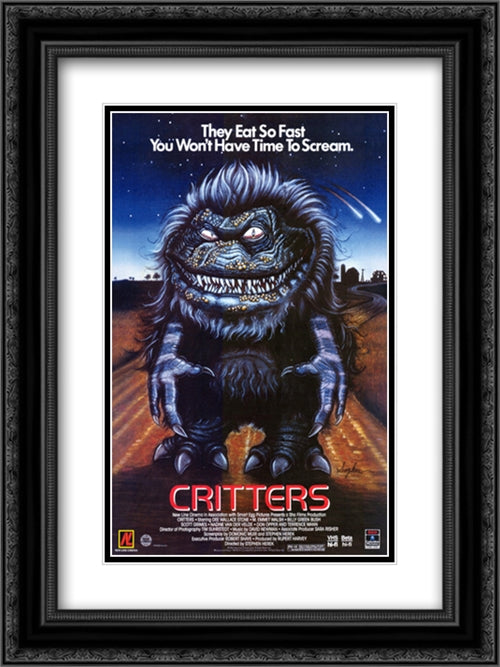 Critters 18x24 Black Ornate Wood Framed Movie Poster with Double Matting