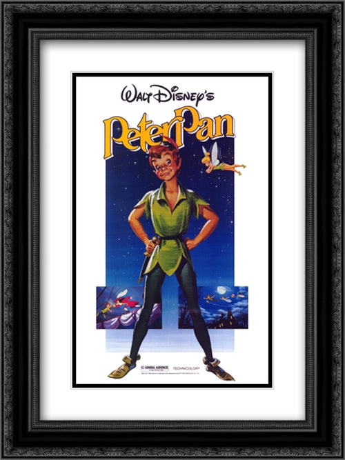 Peter Pan 18x24 Black Ornate Wood Framed Movie Poster with Double Matting