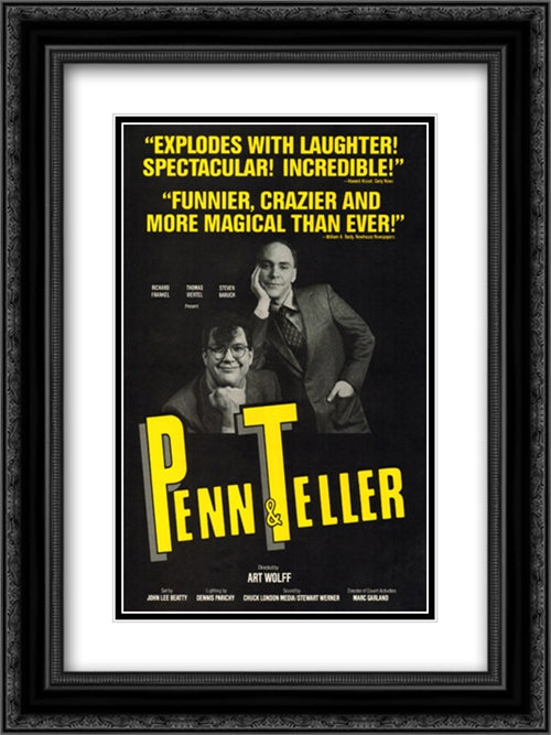 Penn & Teller (Broadway) 18x24 Black Ornate Wood Framed Movie Poster with Double Matting