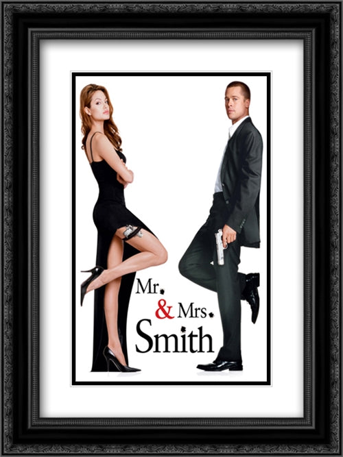 Mr. and Mrs. Smith 18x24 Black Ornate Wood Framed Movie Poster with Double Matting