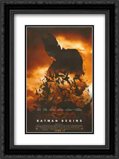 Batman Begins 18x24 Black Ornate Wood Framed Movie Poster with Double Matting