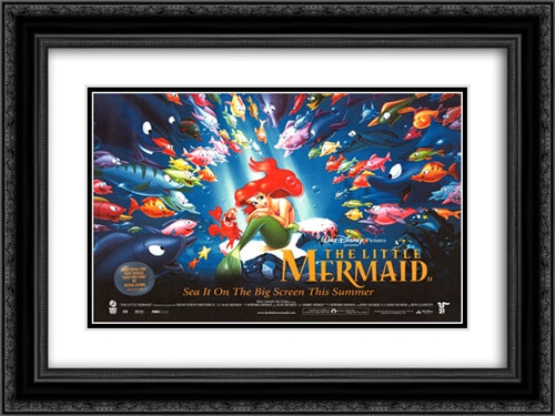 The Little Mermaid 24x18 Black Ornate Wood Framed Movie Poster with Double Matting