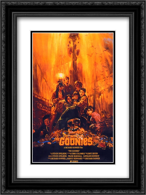 The Goonies 18x24 Black Ornate Wood Framed Movie Poster with Double Matting