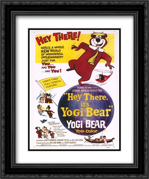 Hey There It's Yogi Bear 20x24 Black Ornate Wood Framed Movie Poster with Double Matting