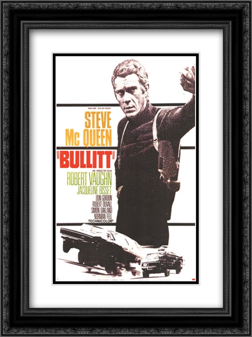 Bullitt 18x24 Black Ornate Wood Framed Movie Poster with Double Matting