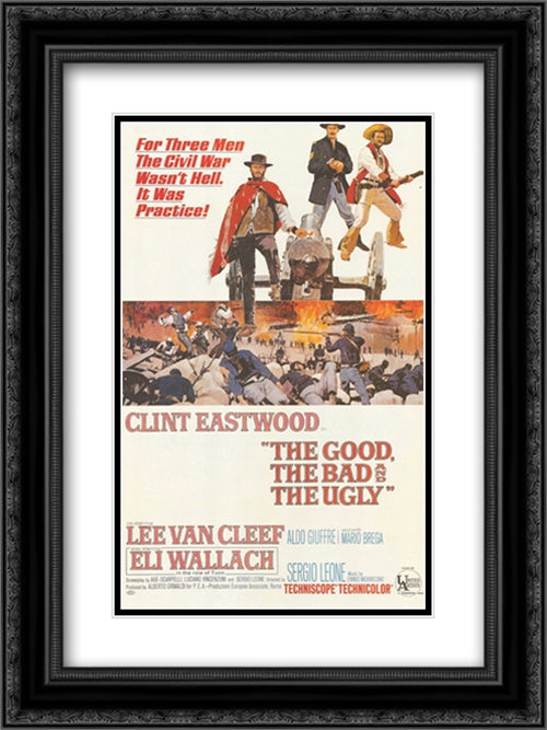 The Good the Bad and the Ugly 18x24 Black Ornate Wood Framed Movie Poster with Double Matting