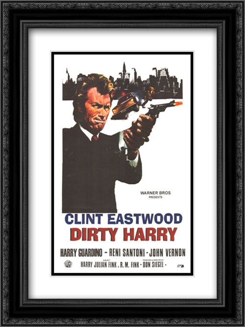 Dirty Harry 18x24 Black Ornate Wood Framed Movie Poster with Double Matting