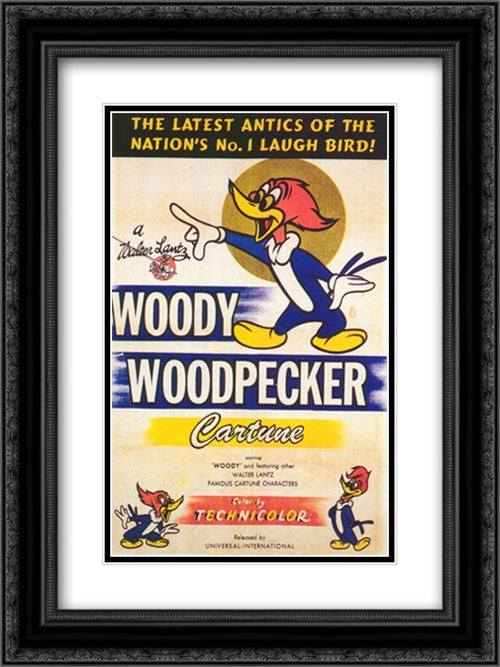 Woody Woodpecker 18x24 Black Ornate Wood Framed Movie Poster with Double Matting