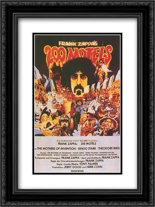 200 Motels 18x24 Black Ornate Wood Framed Movie Poster with Double Matting
