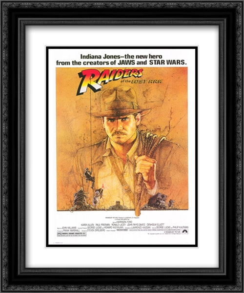 Raiders Of The Lost Ark 20x24 Black Ornate Wood Framed Movie Poster with Double Matting